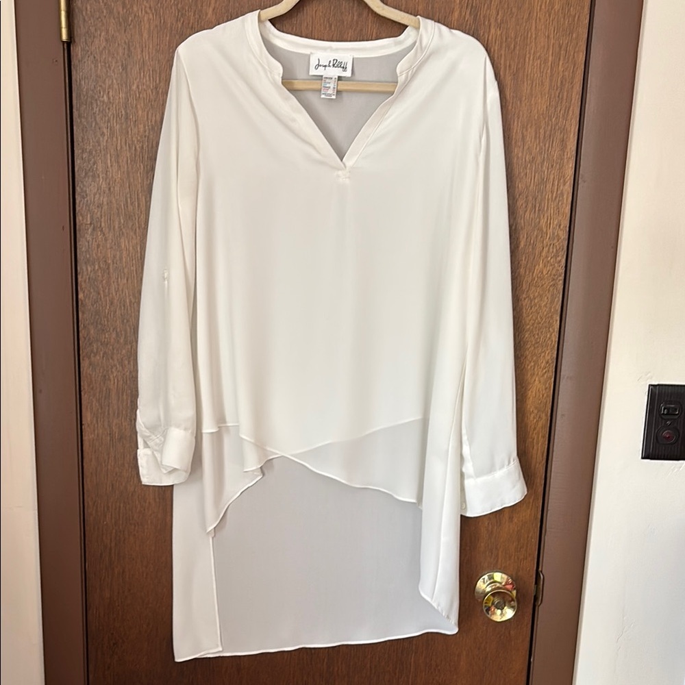 Joseph Ribkoff Cream Tunic Blouse with Asymmetrical Hem Size 10